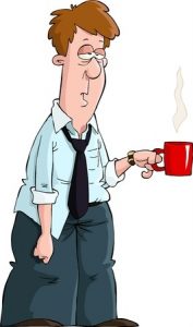 13429655 - tired man with a mug vector illustration